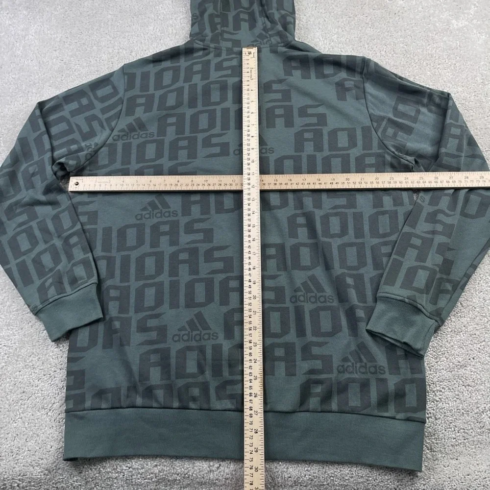 Adidas Hoodie Mens Medium Grey Logo AOP French Terry‎ Pullover Sweatshirt